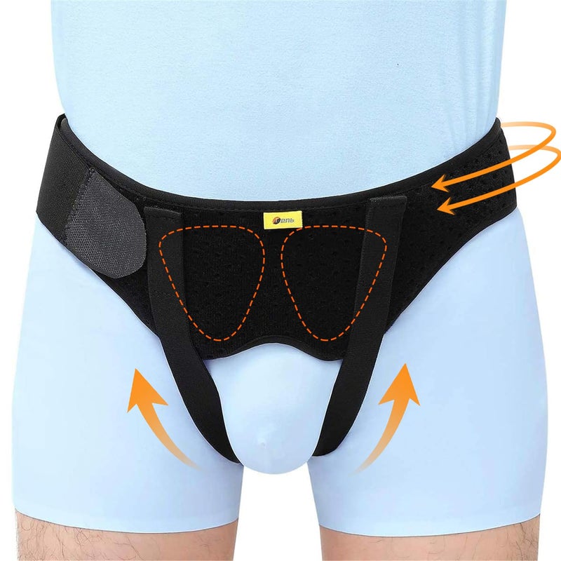 TENB Inguinal Hernia Belt for Men Support Hernias Truss for SingleDouble PostSurgical Adjustable Waist Strap with 2 Removable Compression Pads Breathable Material Large